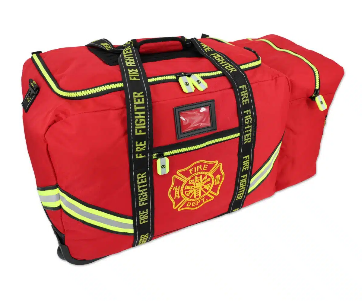 lightning x lxfb10wv firefighter step in rolling turnout bunker gear bag with wheels and reflective red