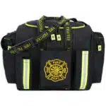 black firefighter gear bag with front pockets & reflective