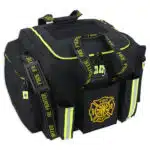 black firefighter gear bag with front pockets & reflective