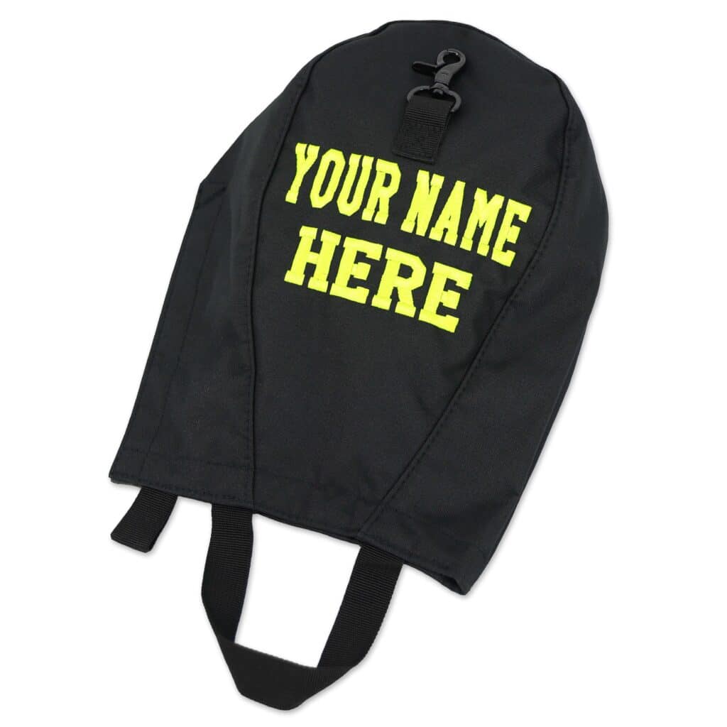 lightning x deluxe fleece lined scba mask facepiece face piece respirator gear bag for firemen firefighter gift with reflective red fluorescent yellow black pink embroidered custom embroidery monogram name letters