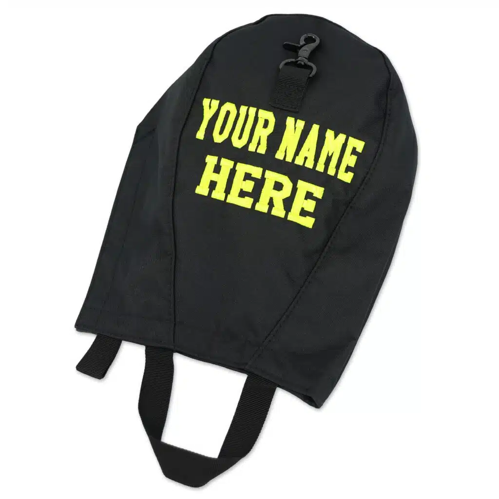 lightning x deluxe fleece lined scba mask facepiece face piece respirator gear bag for firemen firefighter gift with reflective red fluorescent yellow black pink embroidered custom embroidery monogram name letters