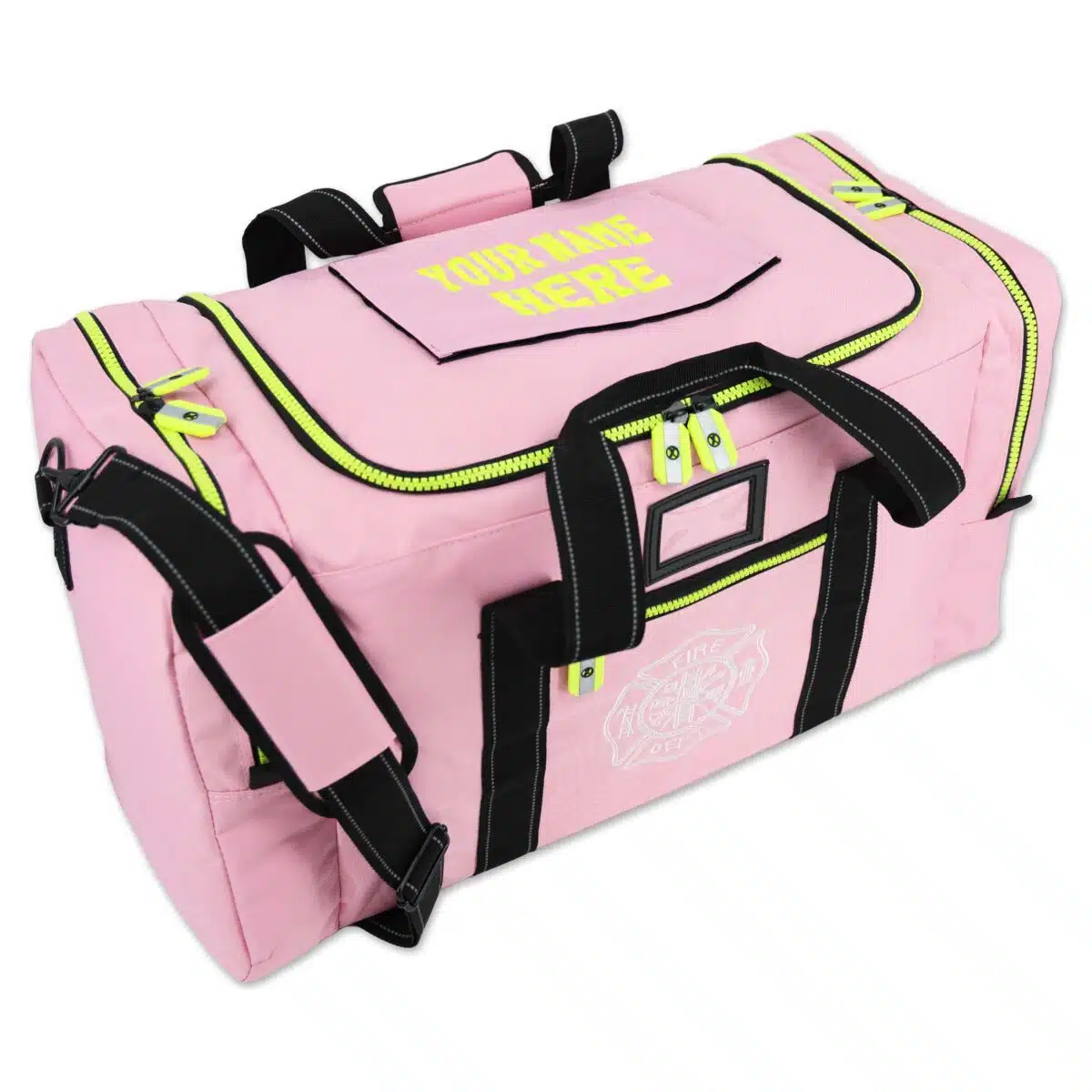 lightning x ladies girls pink fireman firefighter turnout bunker gear bag customized embroidered monogram name reflective shoulder strap step-in