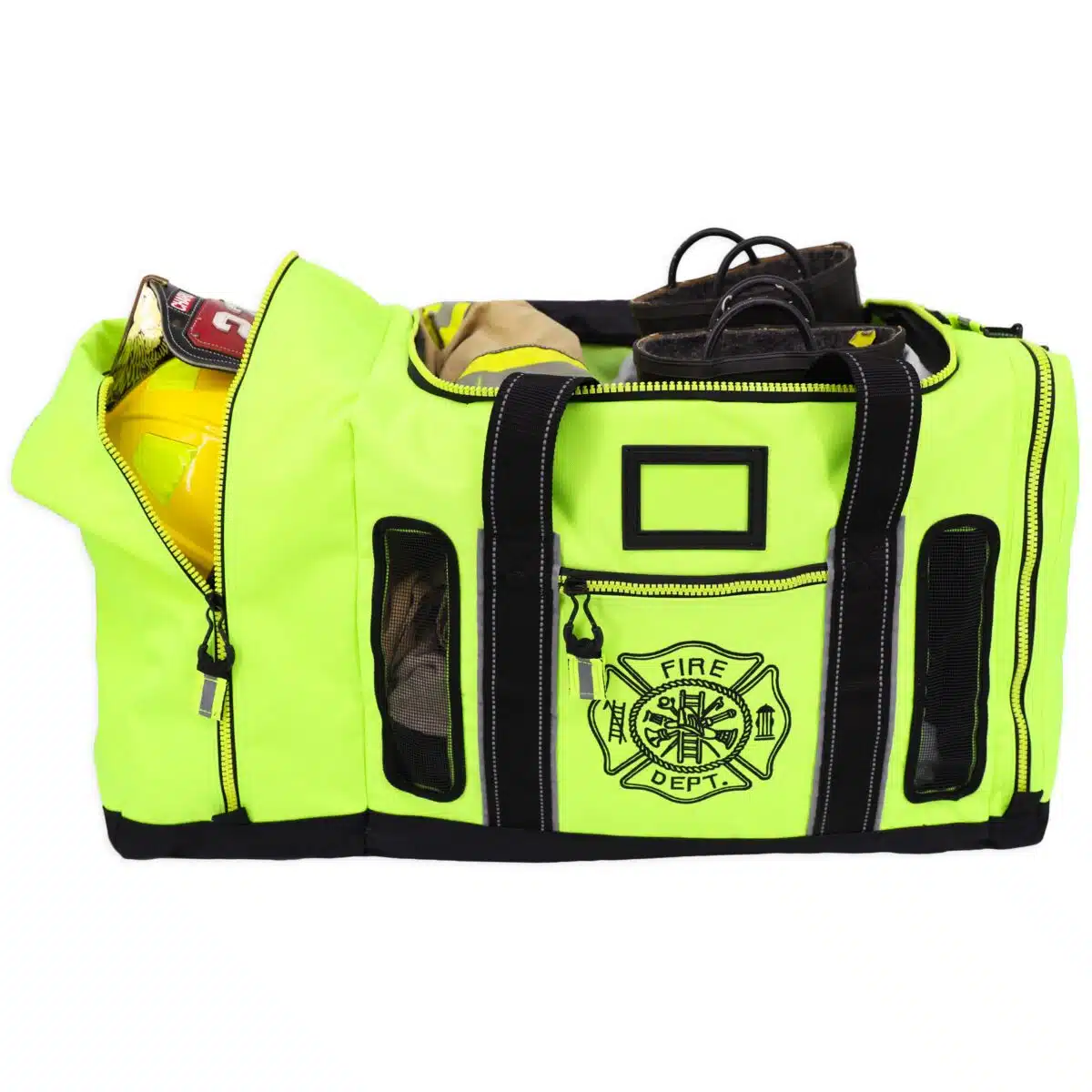 lightning x quad vent mesh vented fireman firefighter turnout bunker gear bag red reflective customizable personalized embroidery monogram step in helmet pocket shoulder strap