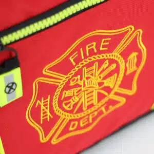 lightning x quad vent mesh vented fireman firefighter turnout bunker gear bag red reflective customizable personalized embroidery monogram step in helmet pocket shoulder strap