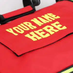 lightning x quad vent mesh vented fireman firefighter turnout bunker gear bag red reflective customizable personalized embroidery monogram step in helmet pocket shoulder strap