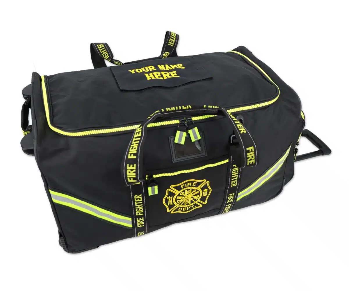 lightning x lxfb60 premium rolling firefighter turnout gear bag with wheels and retractable luggage handle black or red fluorescent reflective embroidered personalized gift