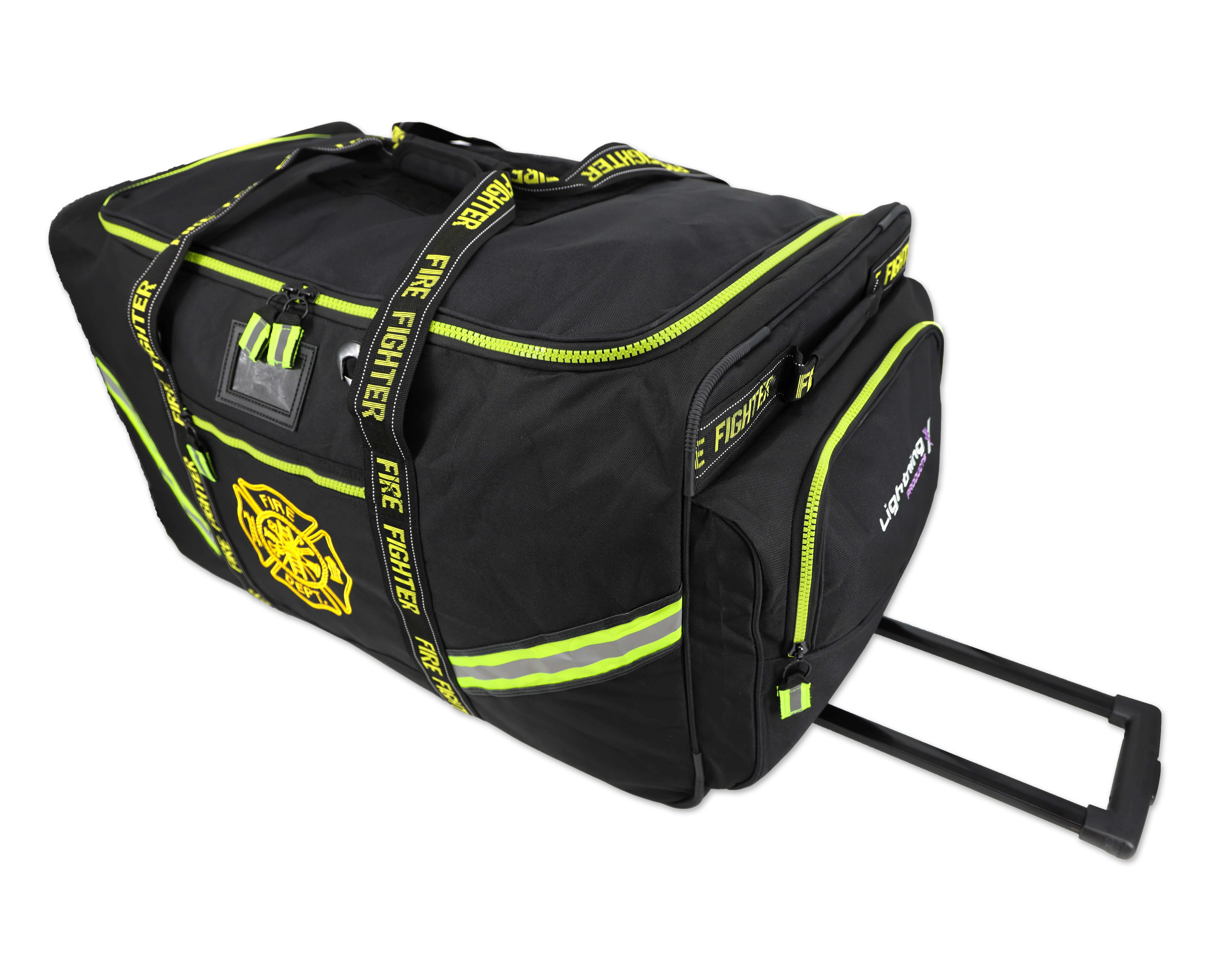 lightning x lxfb60 premium rolling firefighter turnout gear bag with wheels and retractable luggage handle black or red fluorescent reflective