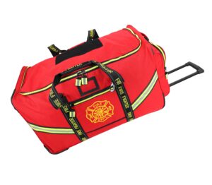 lightning x lxfb60 premium rolling firefighter turnout gear bag with wheels and retractable luggage handle black or red fluorescent reflective