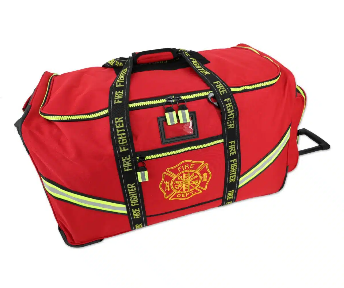 lightning x lxfb60 premium rolling firefighter turnout gear bag with wheels and retractable luggage handle black or red fluorescent reflective