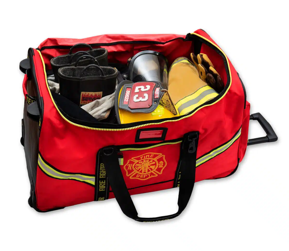 lightning x lxfb60 premium rolling firefighter turnout gear bag with wheels and retractable luggage handle black or red fluorescent reflective