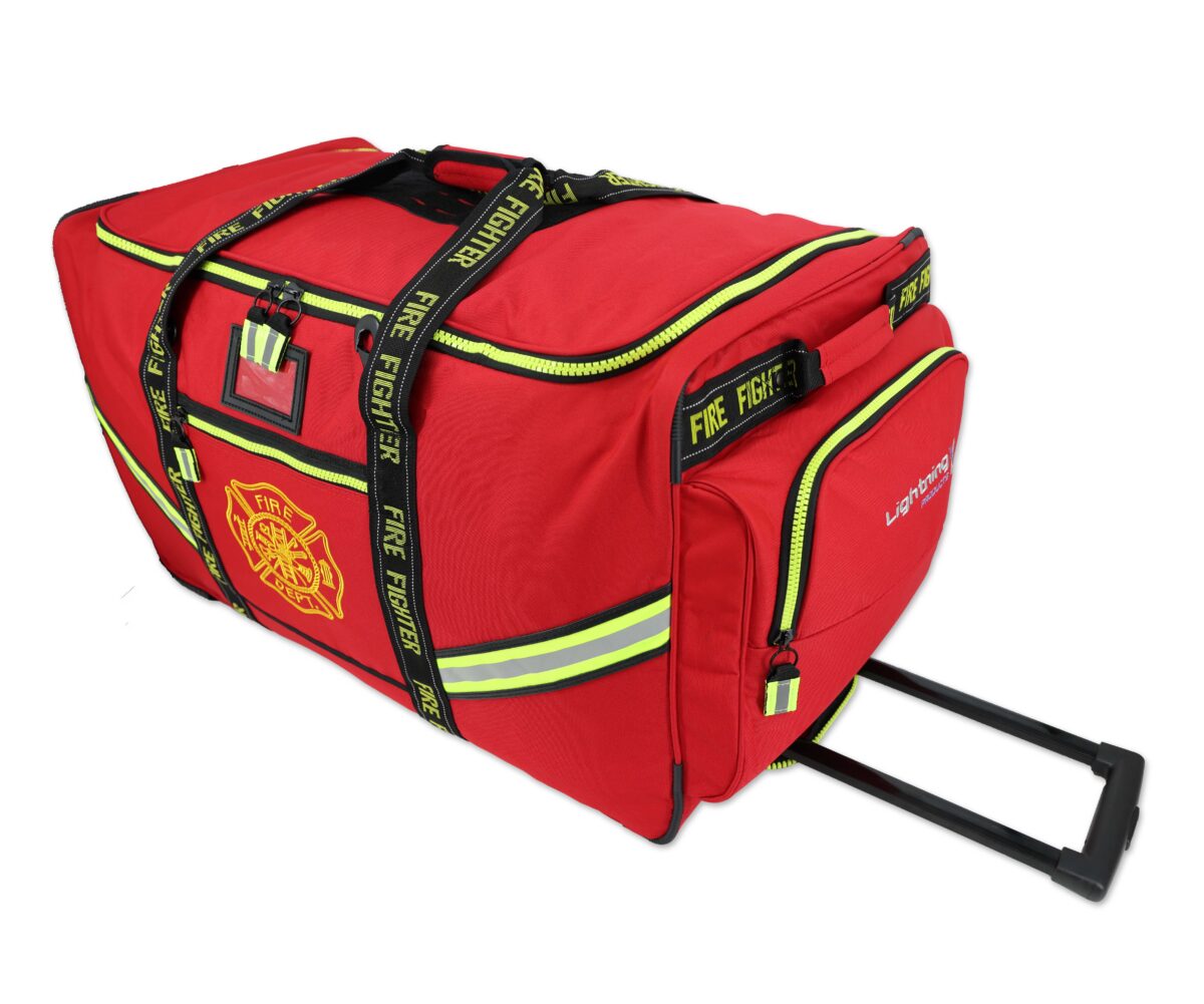 lightning x lxfb60 premium rolling firefighter turnout gear bag with wheels and retractable luggage handle black or red fluorescent reflective