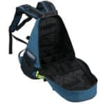 Blue EMT backpack opened showing pockets, loops and dividers