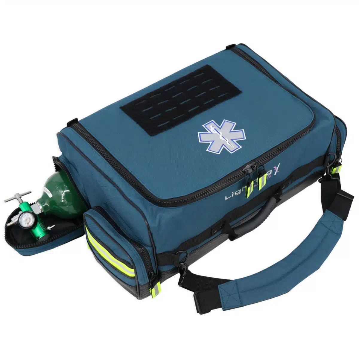 Lightning X LXMB65 Durable modular EMS trauma medical bag with oxygen cylinder access, customizable interior, reflective safety trim, and heavy-duty nylon construction for first responders and emts available in red, orange and blue