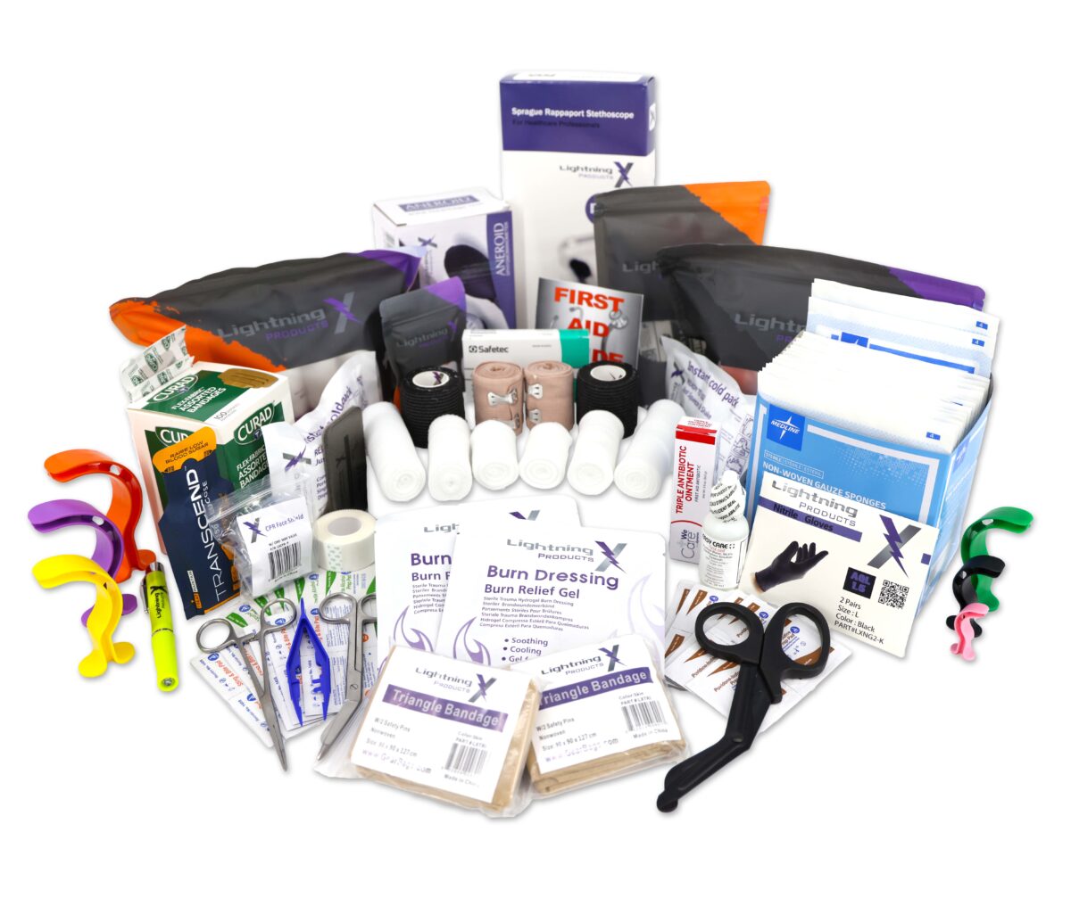 Lightning X fully stocked pre filled first aid trauma EMS/EMT refill kit medical supplies