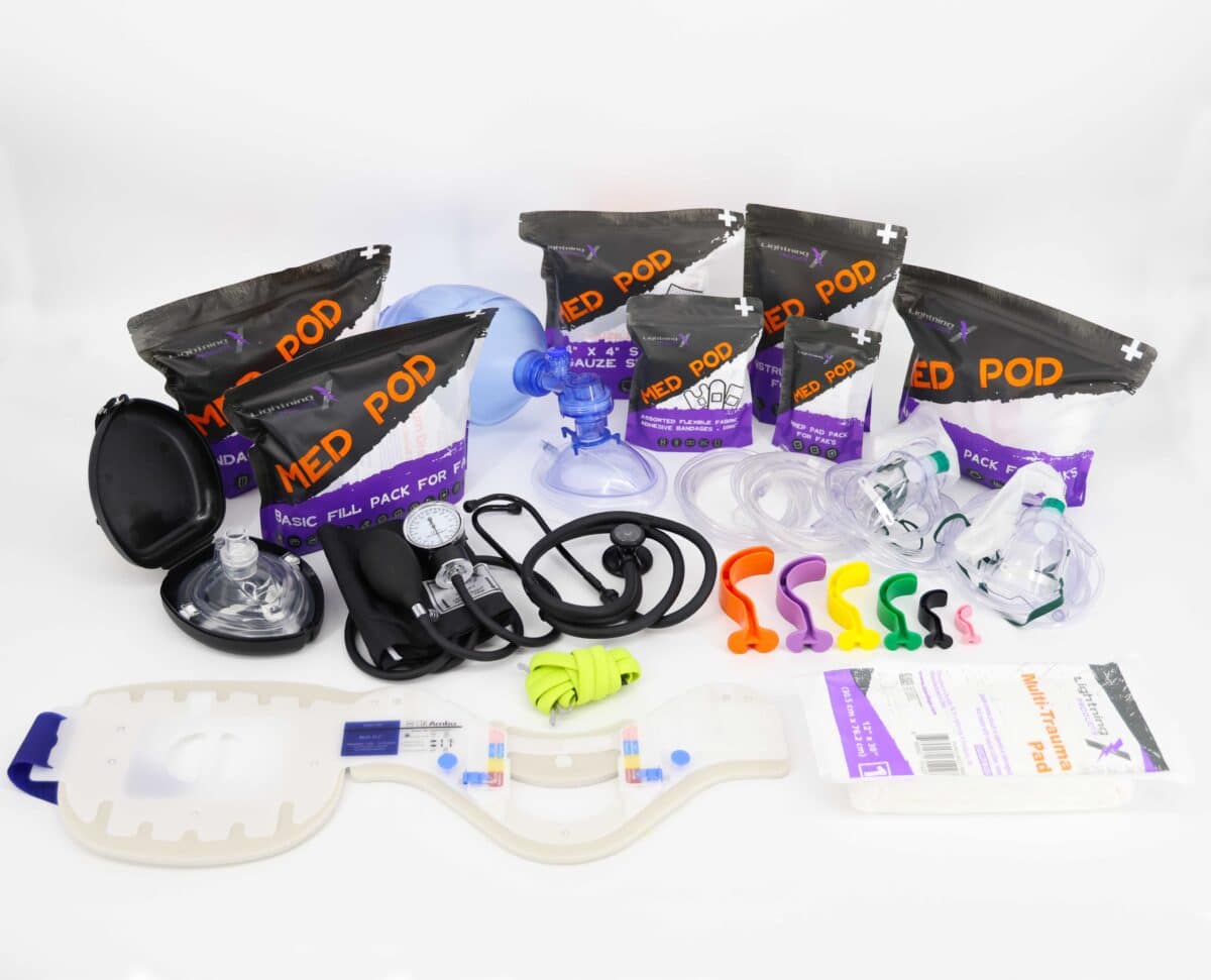 lightning x lxsmk-c advanced first responder ems emt first aid refill kit with medical supplies including tourniquet, extrication collar, blood pressure cuff, stethoscope, airway equipment, bandages and more