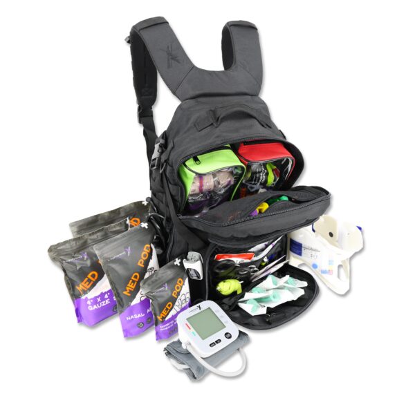 Lightning X premium tacmed molle trauma backpack kit fully stocked gear bag for ems emt first responder w/ first aid supplies including quikclot, tourniquet, israeli bandage, nasal airways and professional medical supplies - BLACK