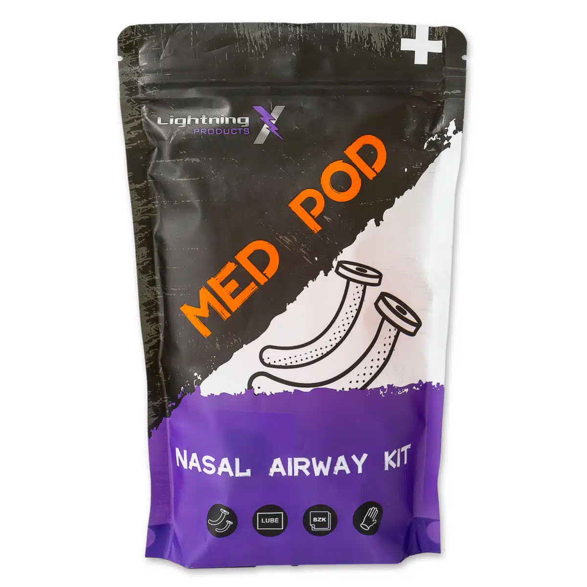 lightning x Nasopharyngeal nasal airway kit npa w/ 6 sizes 22FR, 24FR, 26FR, 28FR, 30FR, 32FR w/ 6 BZK cleansing wipes, 6 packs of lubricating lube jelly and a pair of nitrile exam gloves all in resealable zippered first aid med pod bag