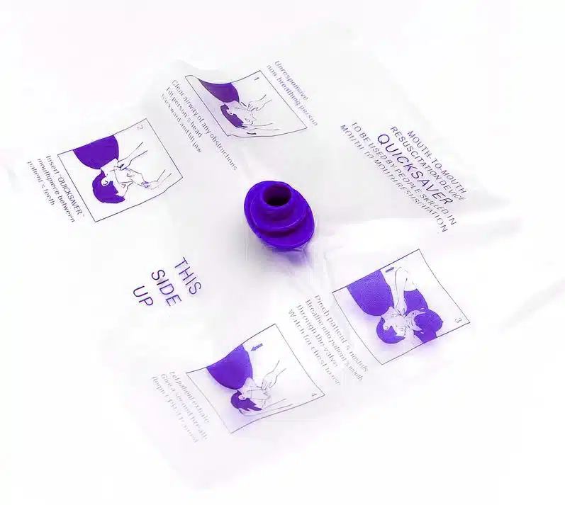 Angled close-up view of CPR face shield