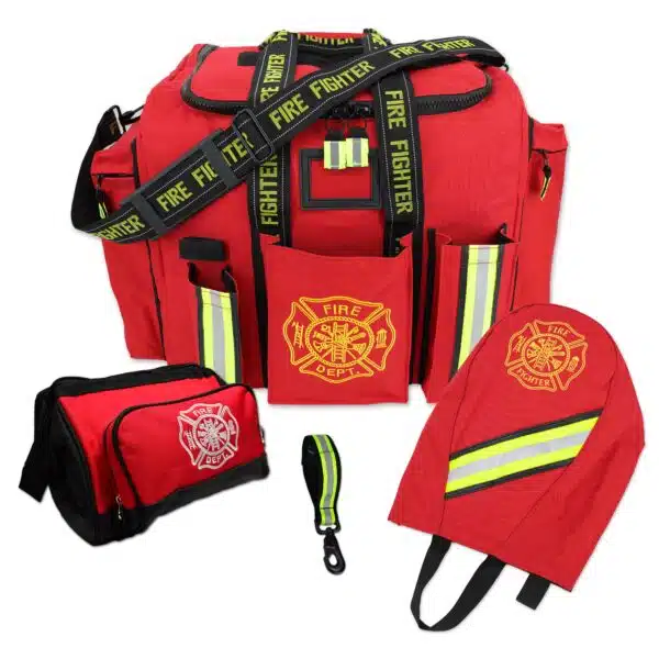 Lightning X LXFB20-PKG Premium Firefighter Turnout Gear Bag Package with SCBA mask bag, toiletry bag, glove holder, and reflective FIREFIGHTER shoulder strap