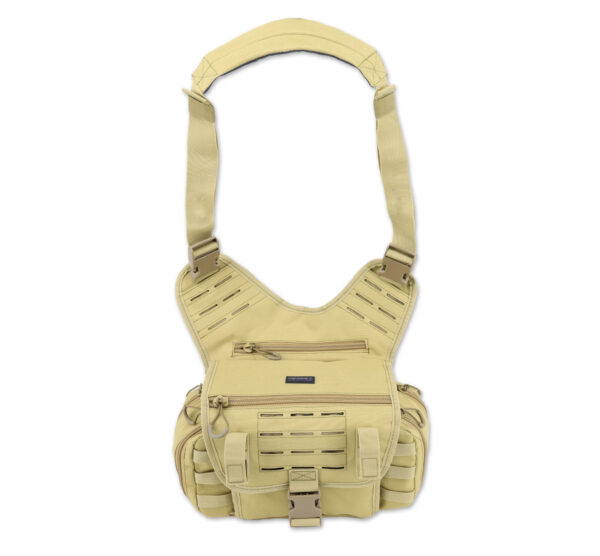 LXMB15-T Lightning X TacMed Sling Pack Messenger Style Cross Shoulder Bag w/ Laser Cut MOLLE Desert Tan