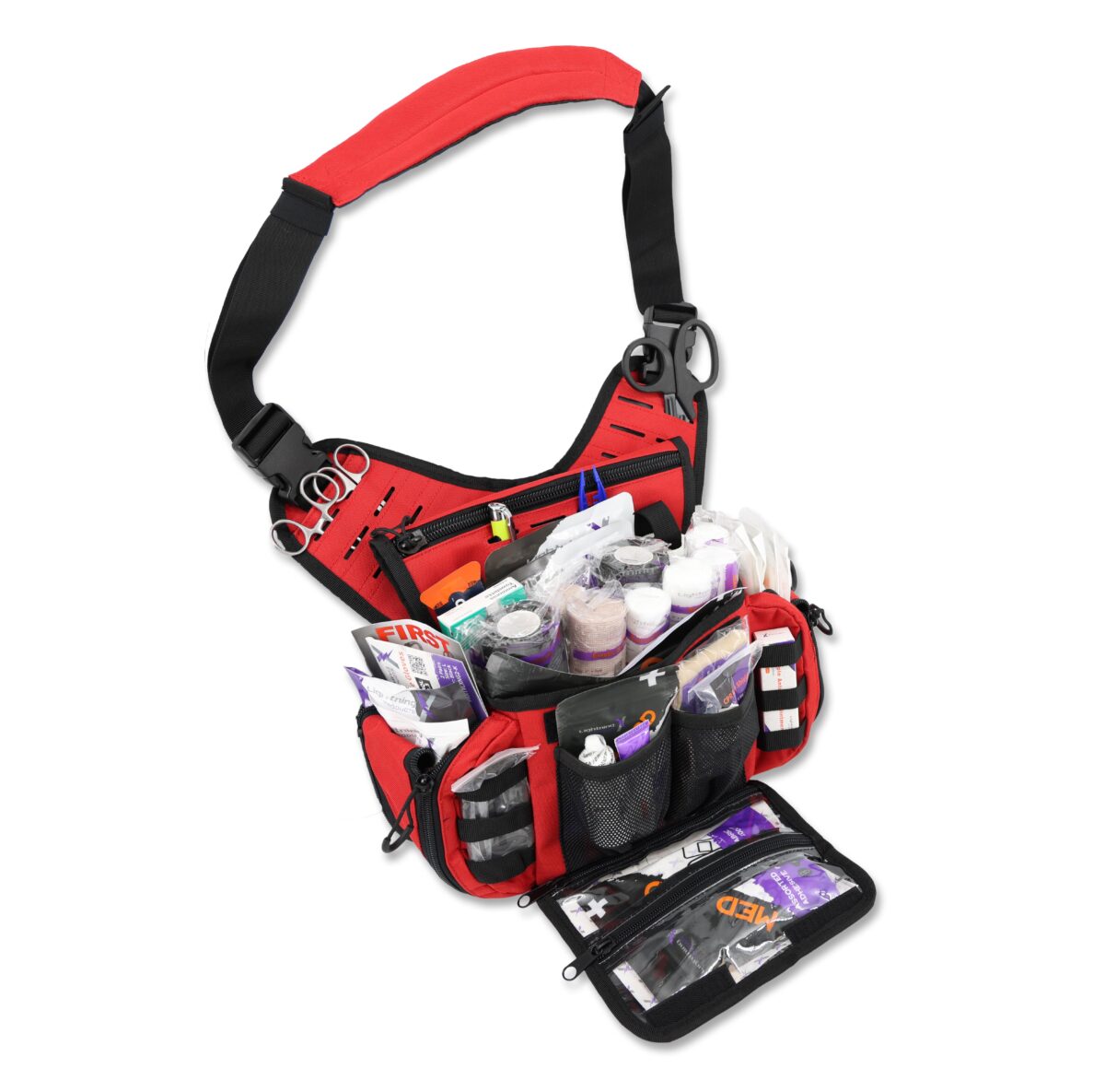 lightning x tactical medsling sling pack pre stocked first aid responder tacmed shoulder messenger bag mb15-ska red