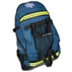 blue backpack-style emt bag with reflective trim and star of life logo