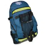 blue backpack-style emt bag with reflective trim and star of life logo