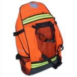 orange backpack-style emt bag with reflective trim and star of life logo