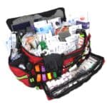 lightning x lxmb50 mb50-skd stocked oxygen trauma duffle professional ems emt first responder medic kit includes o2 cylinder, regulator and over 200 supplies. Available in red, blue and orange