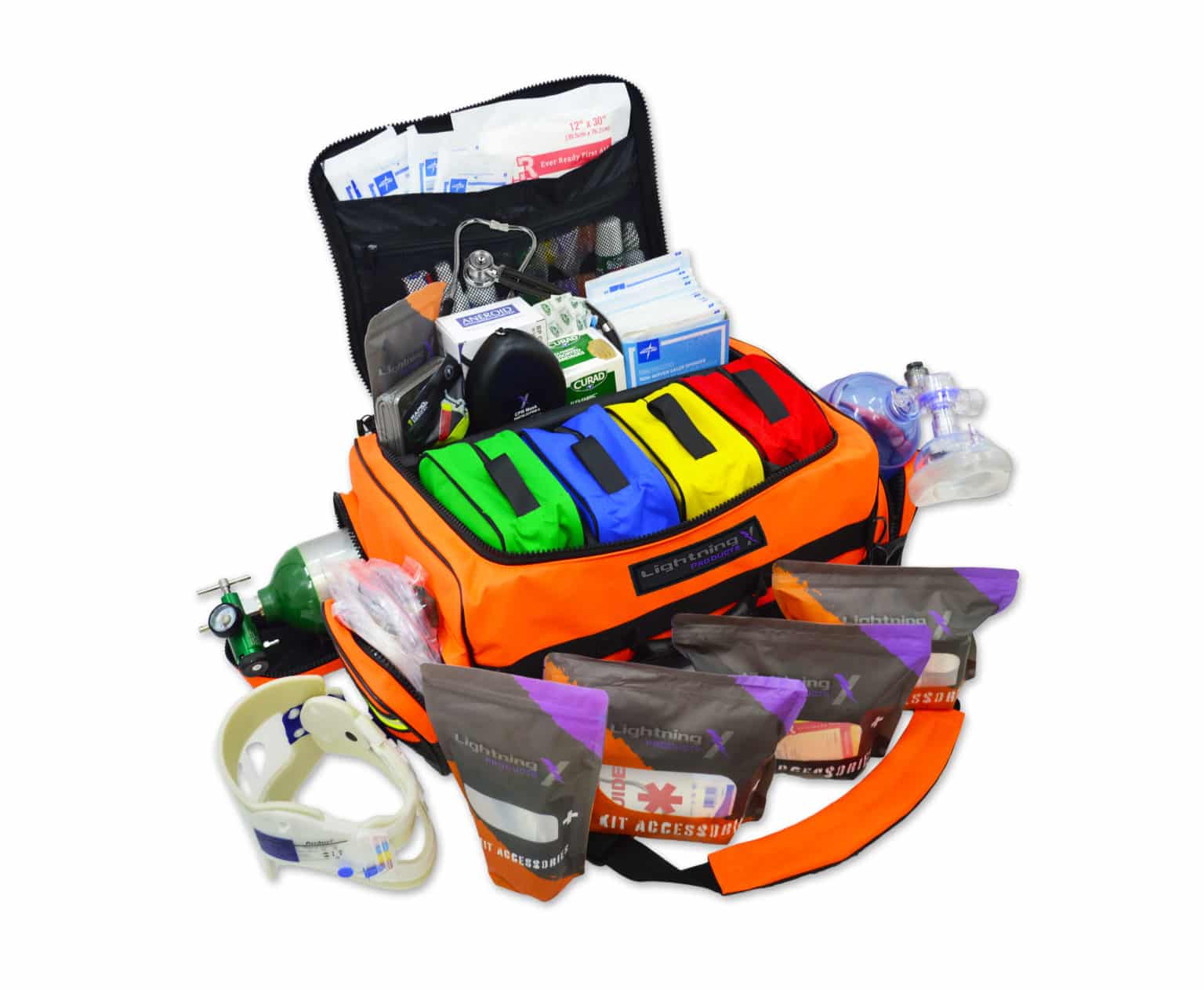 Lightning X Pre-Stocked Oxygen Trauma Kit 240+ Medical Supplies