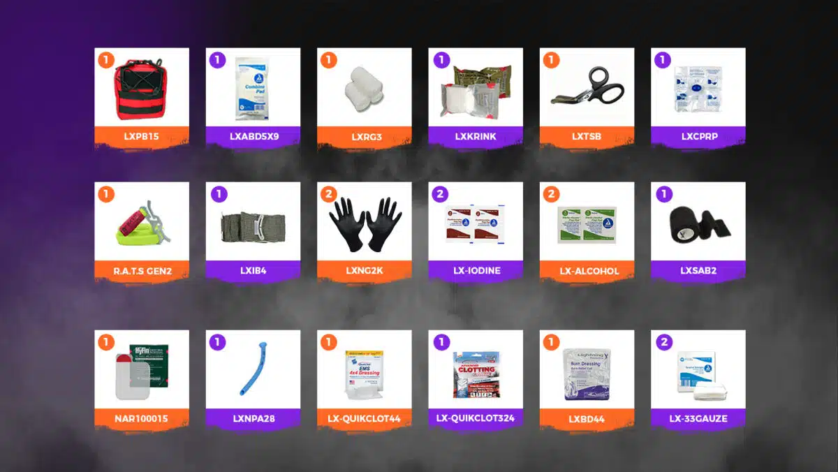 Lightning X PB15-SKH tactical IFAK individual first aid kit for trauma bleeding stop the bleed tourniquet quikclot chest seal molle pouch