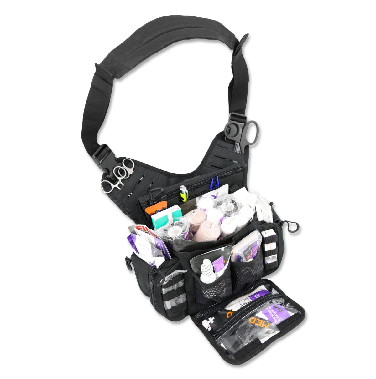 lightning x tactical medsling sling pack pre stocked first aid responder tacmed shoulder messenger bag mb15-ska black