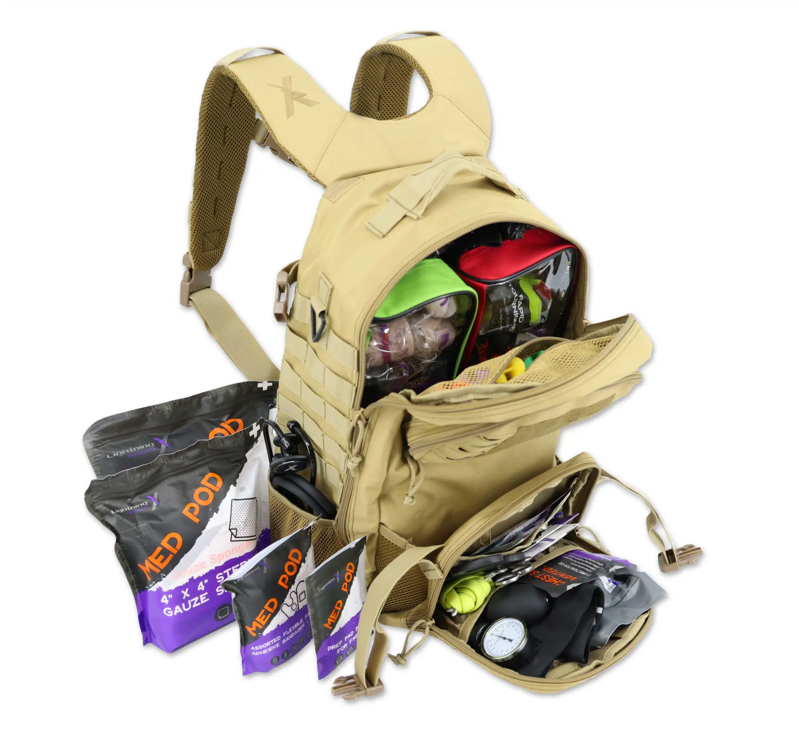 Tactical tacmed backpack fully stocked ems emt first responder first aid professional trauma kit - w/ tourniquet