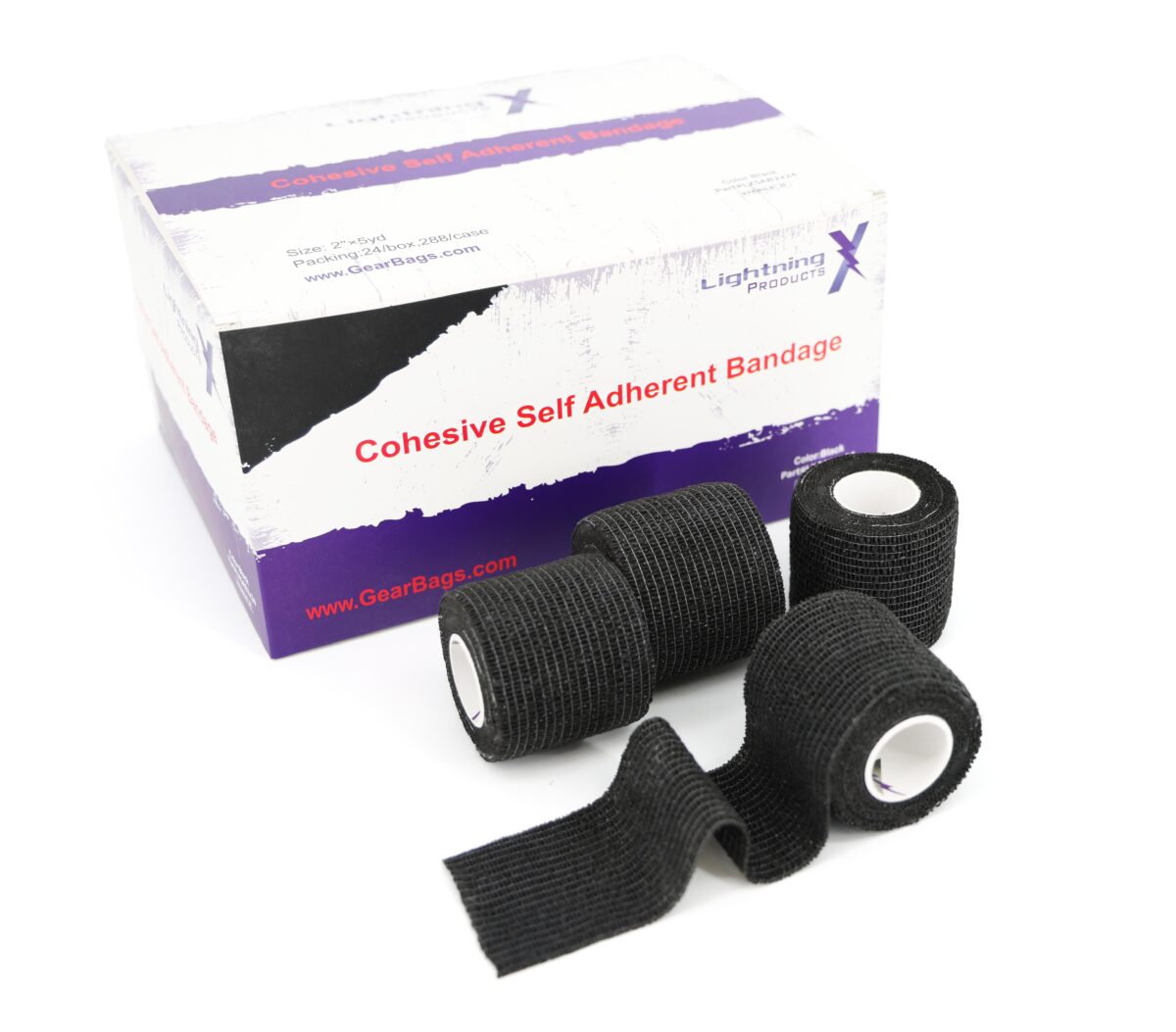 lightning x tactical black cohesive self adherent bandage wrap gauze 2" x 5 yards cling roll, great for first aid, tattoo and medical emergencies