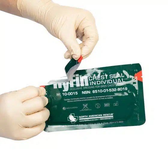 HyFin Vent Chest Seal by North American Rescue – 6x6 self-adhesive occlusive dressing for treating open chest wounds, pneumothorax, and battlefield trauma