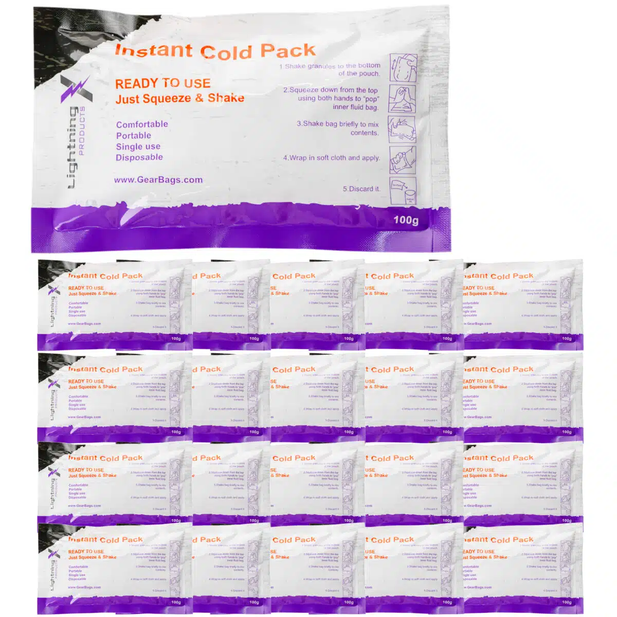Instant cold packs arranged in an overlapping grid