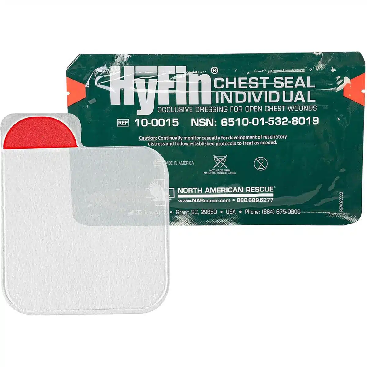 HyFin Vent Chest Seal by North American Rescue – 6x6 self-adhesive occlusive dressing for treating open chest wounds, pneumothorax, and battlefield trauma