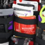 hemostatic gauze pictured with other supplies in first aid kit