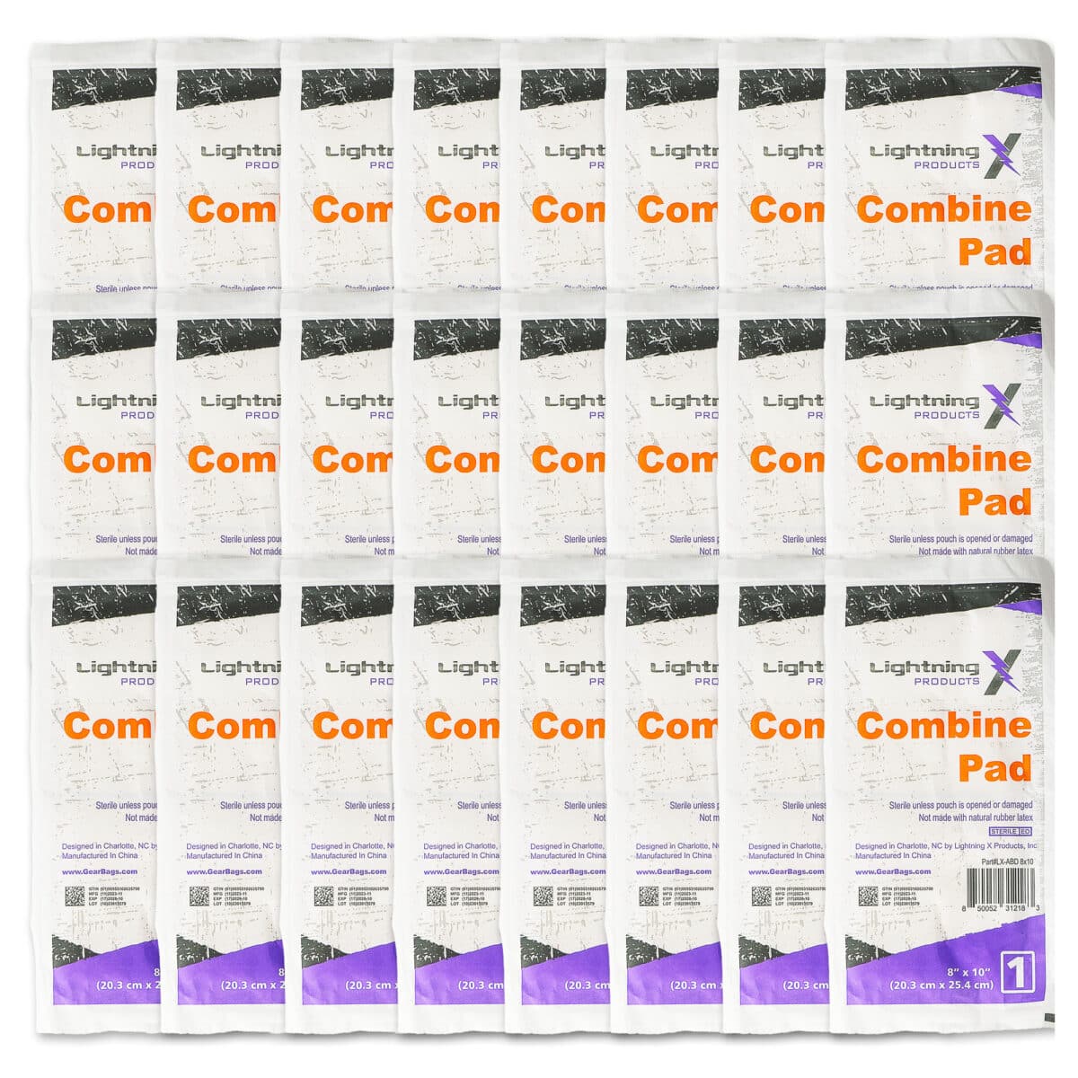 lightning x abd abdominal combine trauma gauze pad spongue 8x10 8" x 10" stop the bleed dressing, 24 pack for first aid medical kits