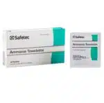 Box and sachet view of ammonia towelette