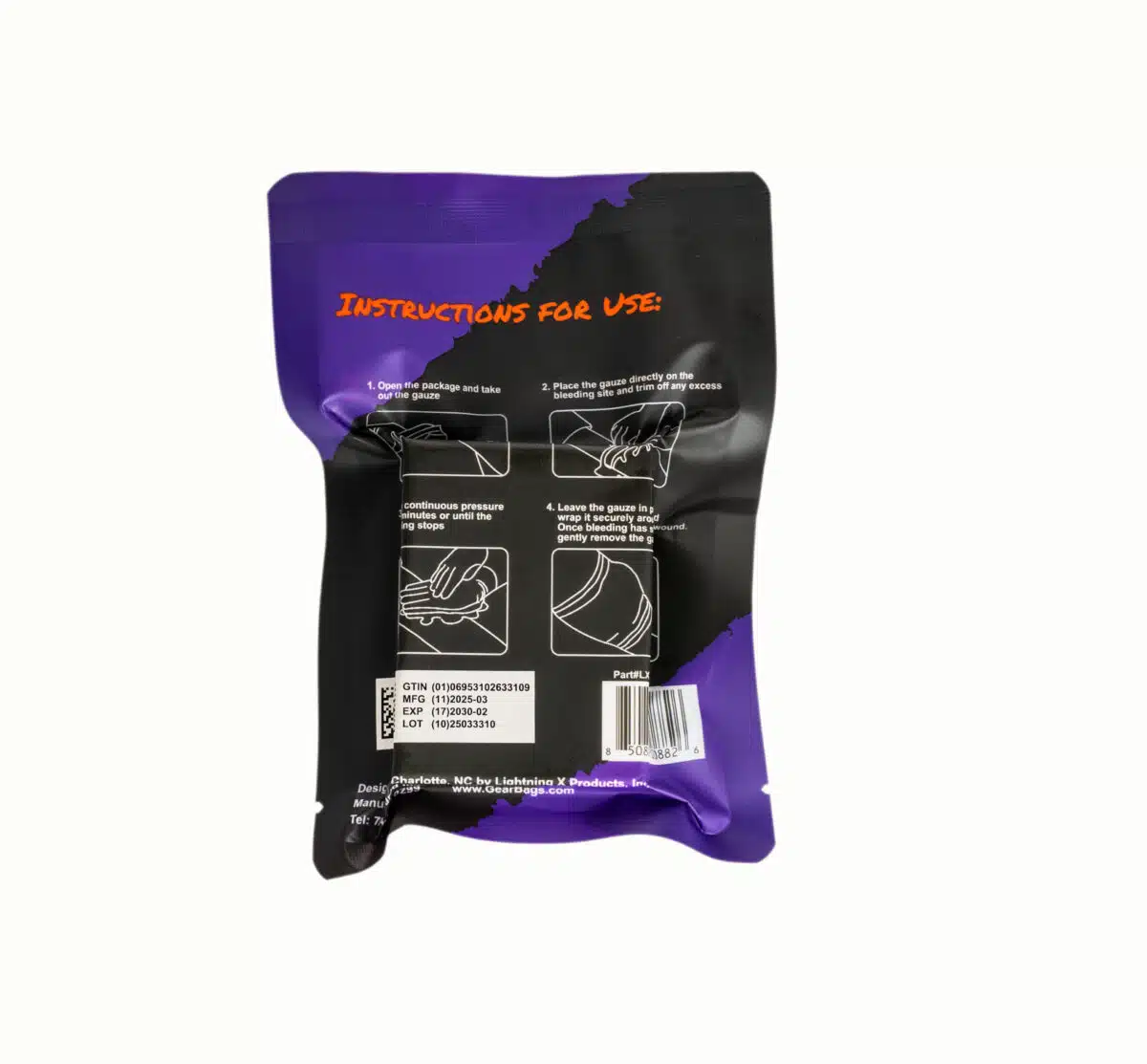 Rear view of packaged krinkle gauze