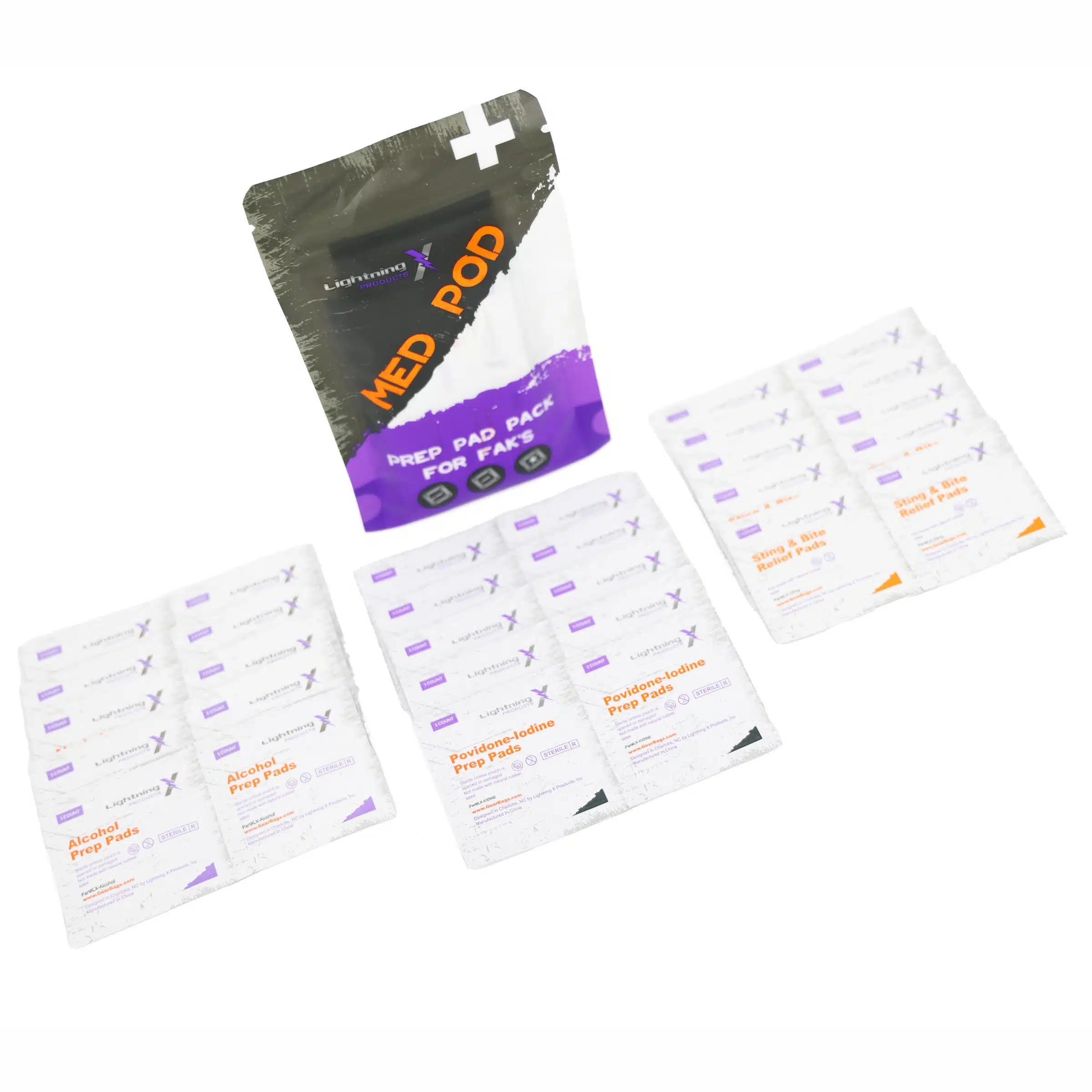 Prep pads refill for first aid kits, includes alcohol wipes, pvp iodine wipes and sting & bite relief pads, 10 each