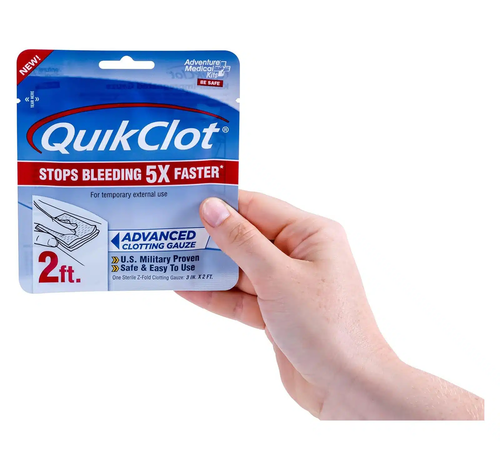 Quikclot quik clot quick advanced clotting hemostatic gauze dressing stops bleeding 5x faster adventure ready medical