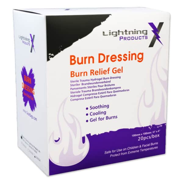 lightning x hydrogel cooling burn relief gel dressing gauze care 4x4 4" x 4" for first aid, box of 20