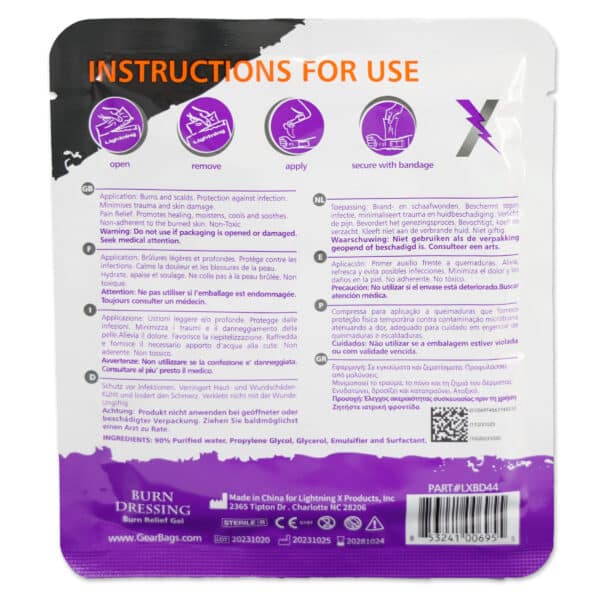 lightning x hydrogel cooling burn relief gel dressing gauze care 4x4 4" x 4" for first aid