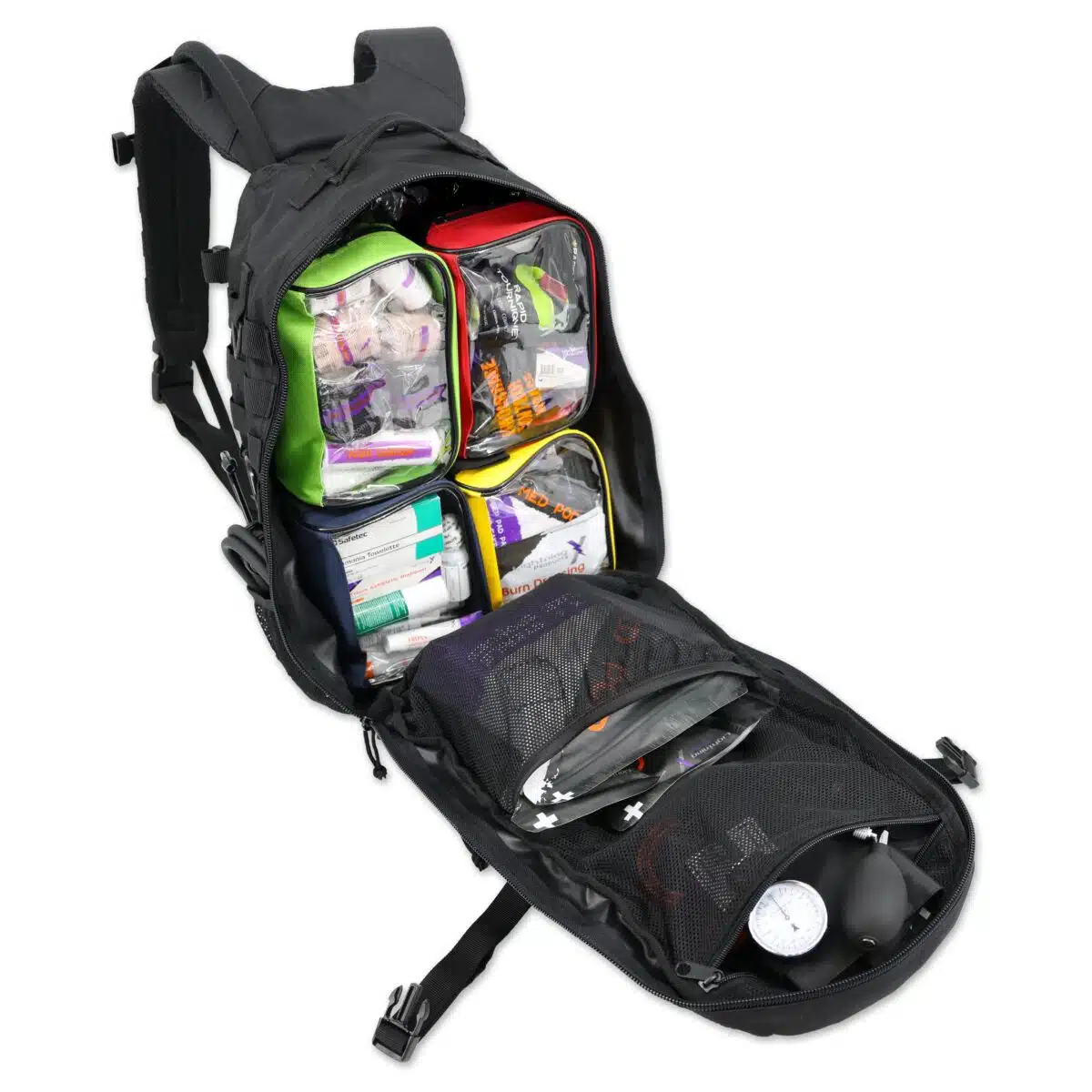 lightning x tacmed fully stocked prefilled tactical medical backpack with first aid trauma supplies mb45-skm lxmb45 including tourniquet stop the bleed bandages cpr stethoscope bp cuff israeli bandage and more for bleeding control