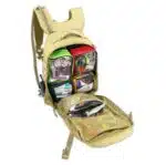 Lightning X premium tacmed molle trauma backpack kit fully stocked gear bag for ems emt first responder w/ first aid supplies including quikclot, tourniquet, israeli bandage, nasal airways and professional medical supplies with removable colored organizer pouches and hydration bladder - TAN
