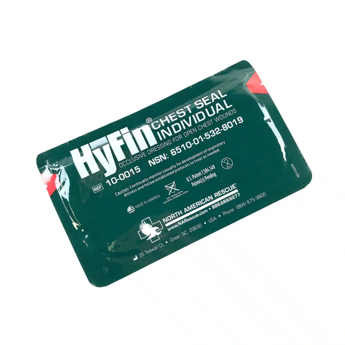 HyFin Vent Chest Seal by North American Rescue – 6x6 self-adhesive occlusive dressing for treating open chest wounds, pneumothorax, and battlefield trauma