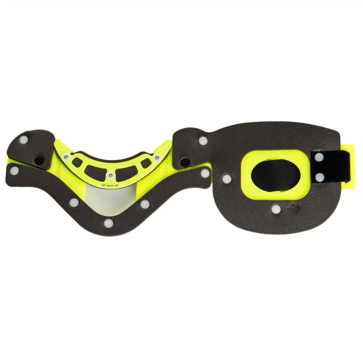 Interior view of padding on unfolded fluorescent yellow cervical collar
