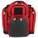 red emt backpack with black MOLLE panel
